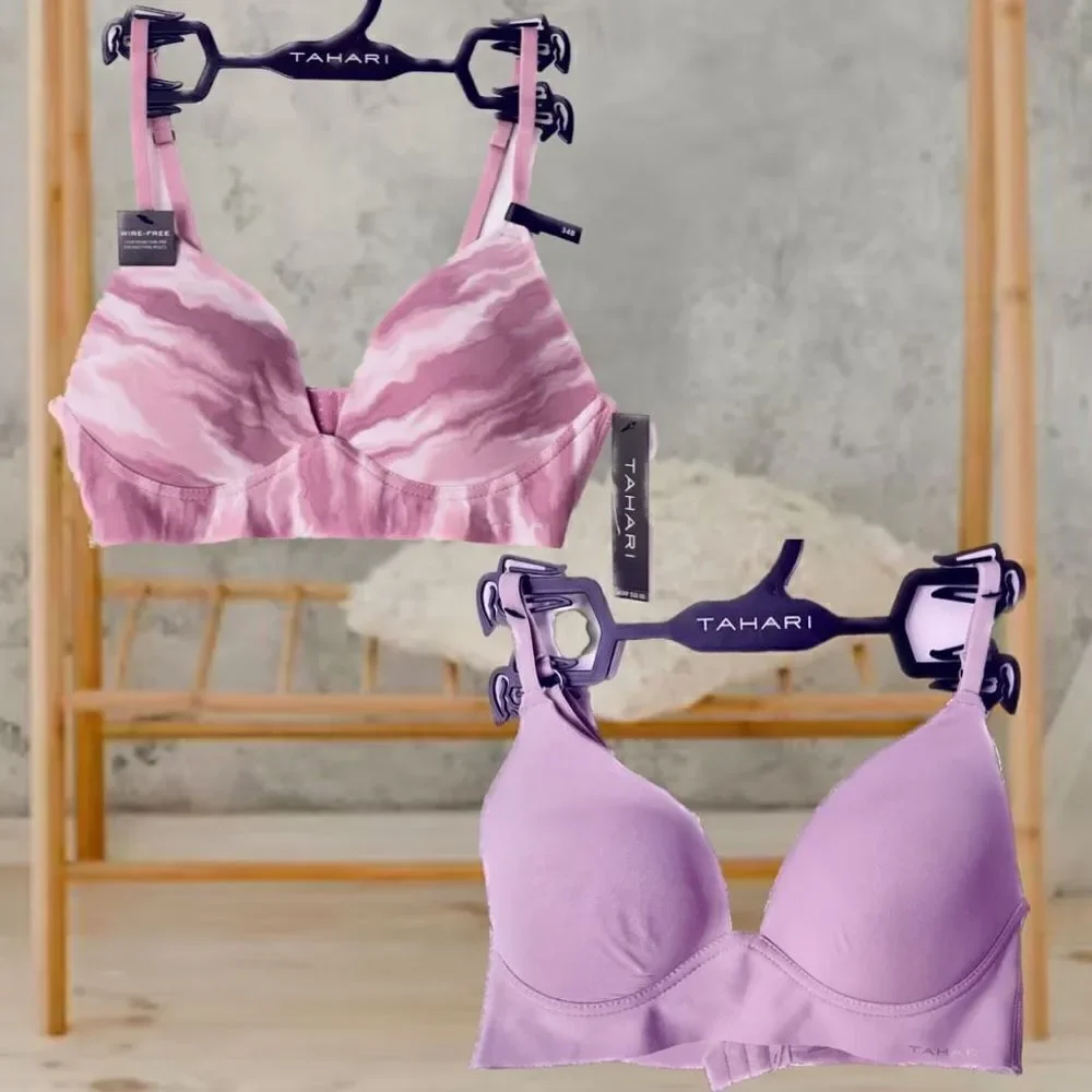 NWT Pack of 2 Tahari Gorgeous Wire Free Smooth Comfort Lilac Purple/Tie Dye Bras